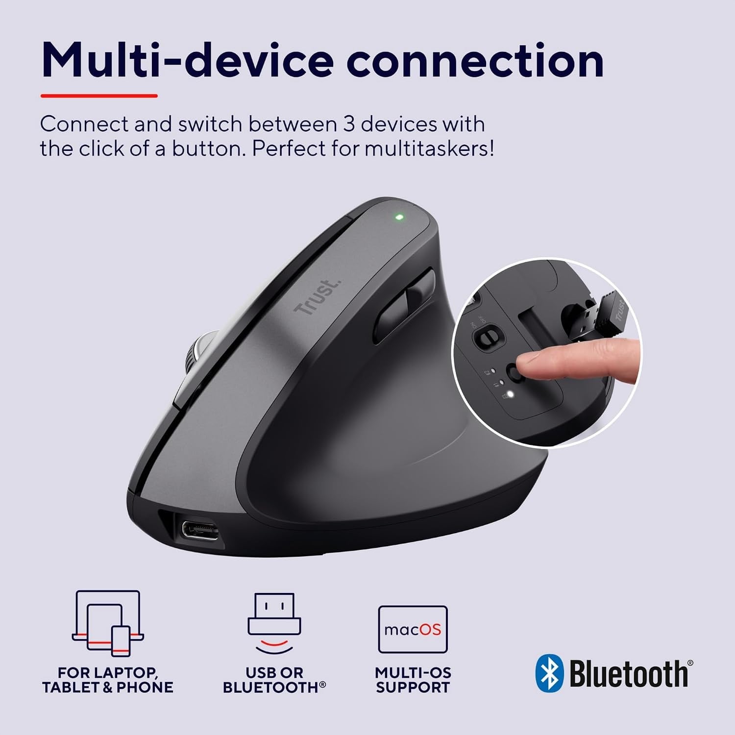 Trust Bayo + Ergonomik Kablosuz Mouse-Siyah