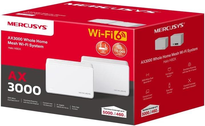 Mercusys Halo H80X(2-pack), AX3000Mbps, Dual-Band, Gigabit Portları, 150'ye Kadar Cihaz Bağlanabilir, 460 m²'ye Kadar Kapsama, Akıllı Bağlantı, Mobil Uygulama ile Kolay Kurulum, Wi-Fi 6 Mesh Sistemi