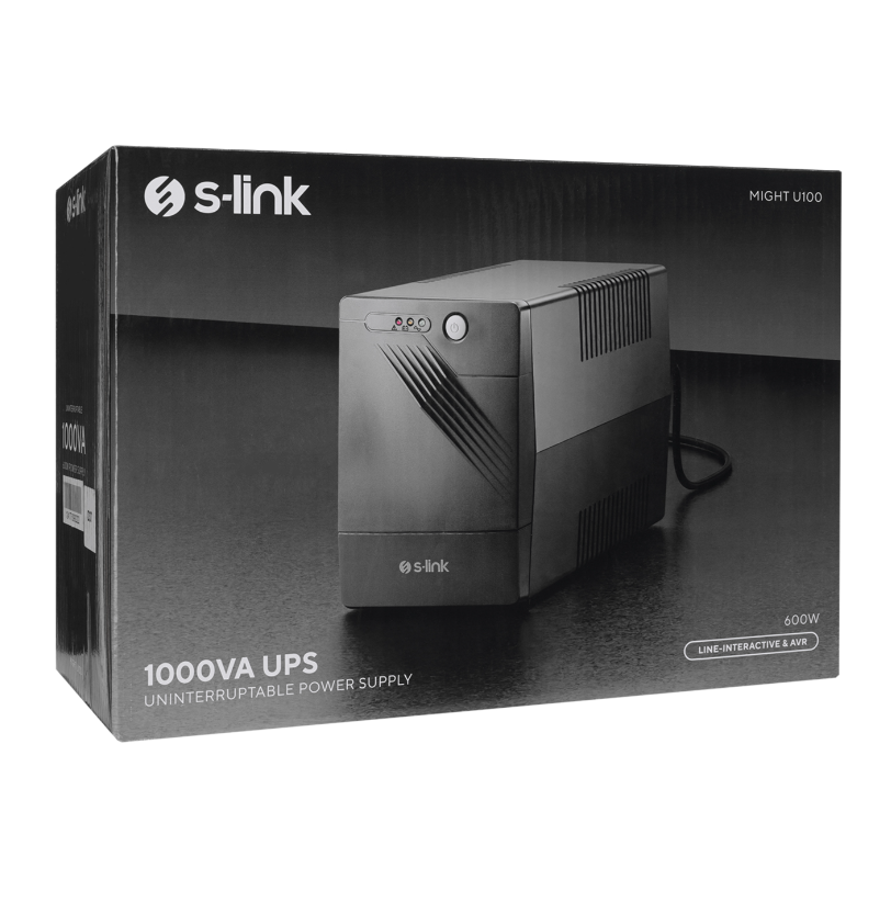 S-link MIGHT U100 1000VA 12V7Ah*2 600W Siyah Line-Interactive Kesintisiz UPS Güç Kaynağı