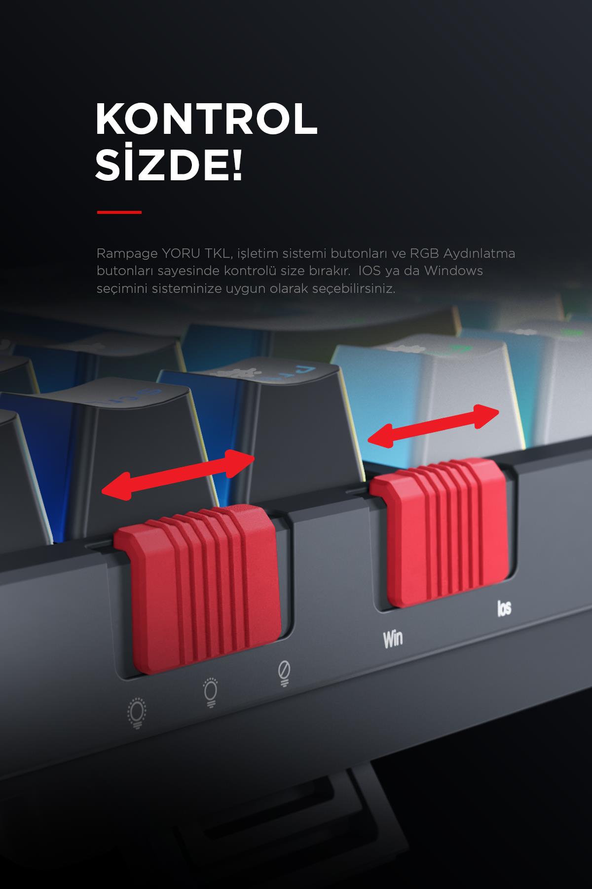 Rampage YORU TKL Gri/Siyah Type-C Bağlantılı OUTEMU Red Swich Q Mekanik Gaming Oyuncu Klavye RGB