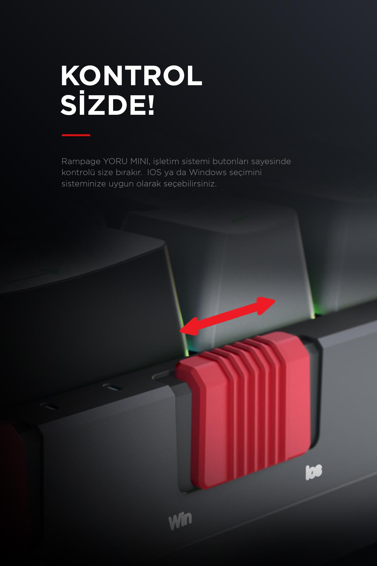 Rampage YORU Mini Siyah/Gri Type-C Bağlantılı OUTEMU Red Swich Q Mekanik Gaming Oyuncu Klavye RGB