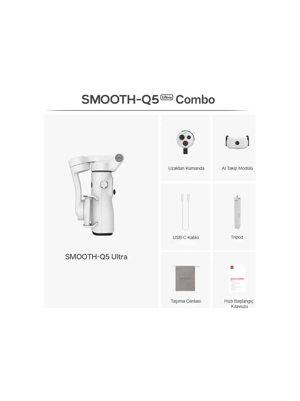 Zhiyun Smooth-Q5 Ultra Combo - AI Takip Özellikli 3 Eksen Telefon Gimbalı