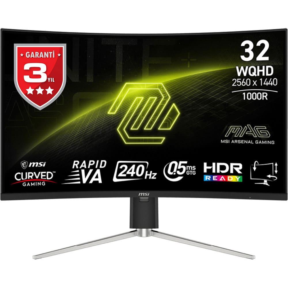 MSI 31.5 MAG 325CQRXF E2 2560x1440 (WQHD) CURVE 1000R RAPID VA 240HZ 0.5MS FREESYNC PREMIUM GAMING MONİTÖR