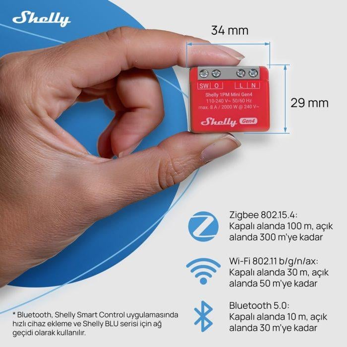 Shelly 1PM Mini Gen4 Enerji Ölçümlü Akıllı Röle