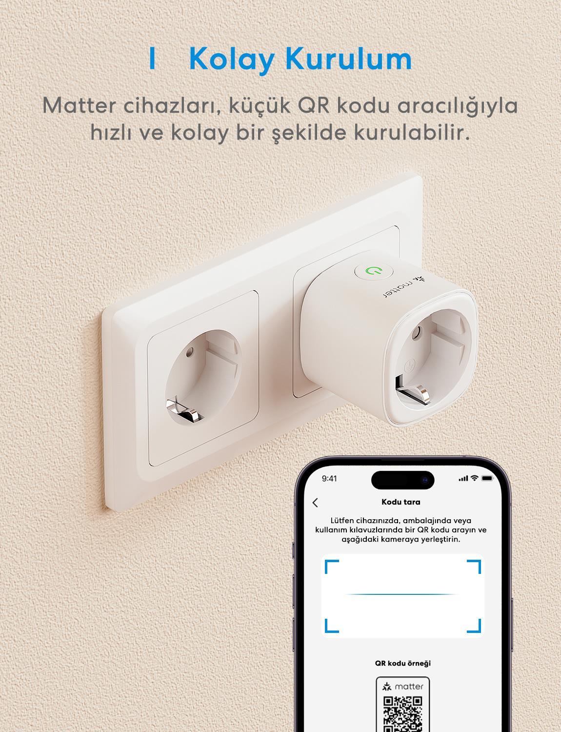 Meross Matter Akıllı Wi-Fi Mini Priz 10'lu Paket (Apple HomeKit, Alexa ve Google Home Destekli)