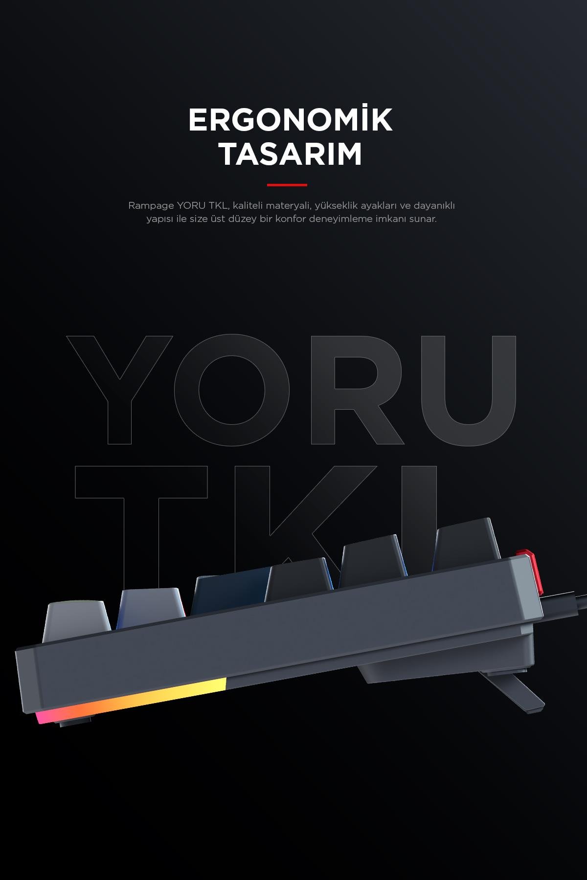 Rampage YORU TKL Gri/Siyah Type-C Bağlantılı OUTEMU Red Swich Q Mekanik Gaming Oyuncu Klavye RGB