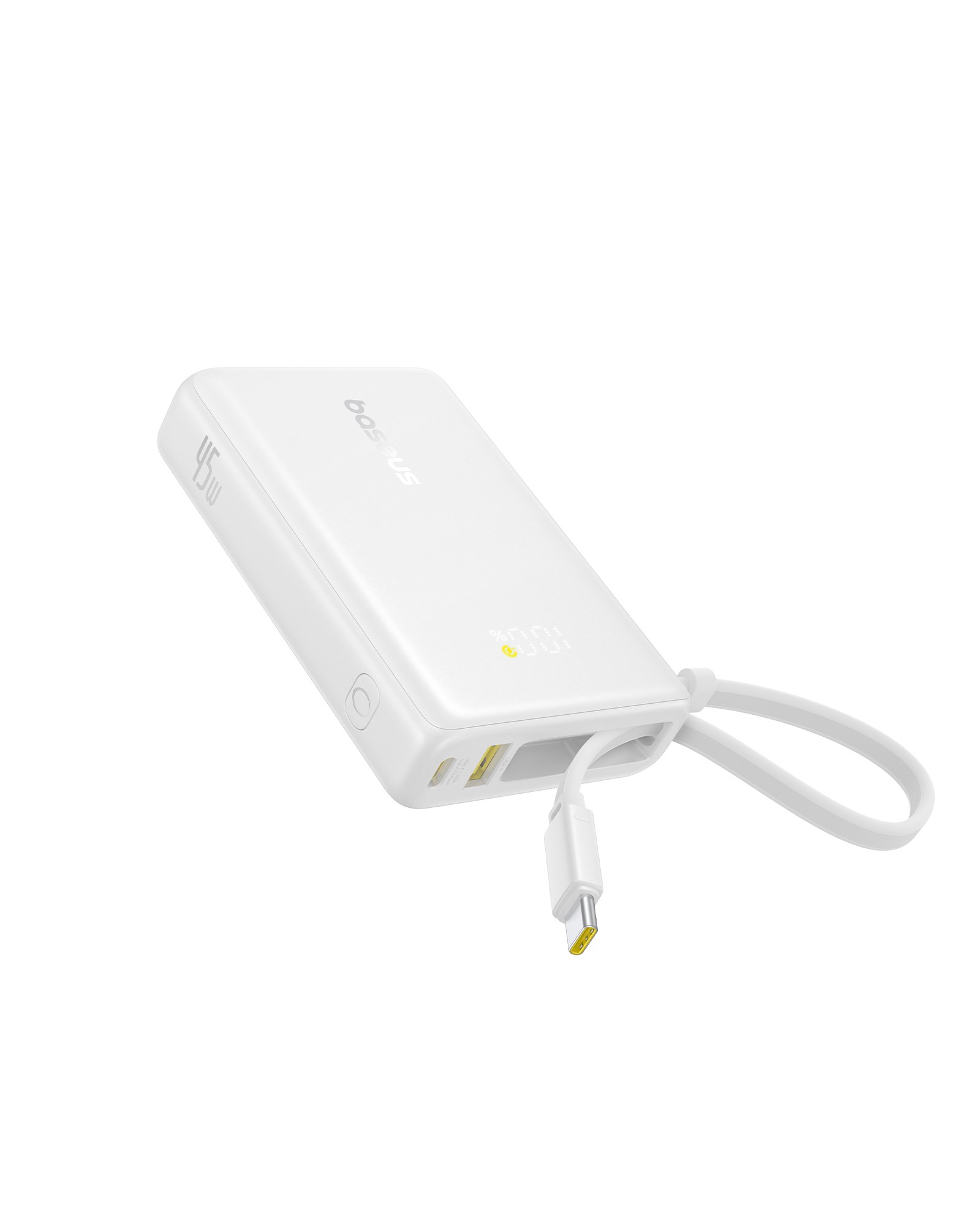Baseus PicoGo 10000mAh 45W Dahili Kablolu Dijital Ekranlı Powerbank – Beyaz