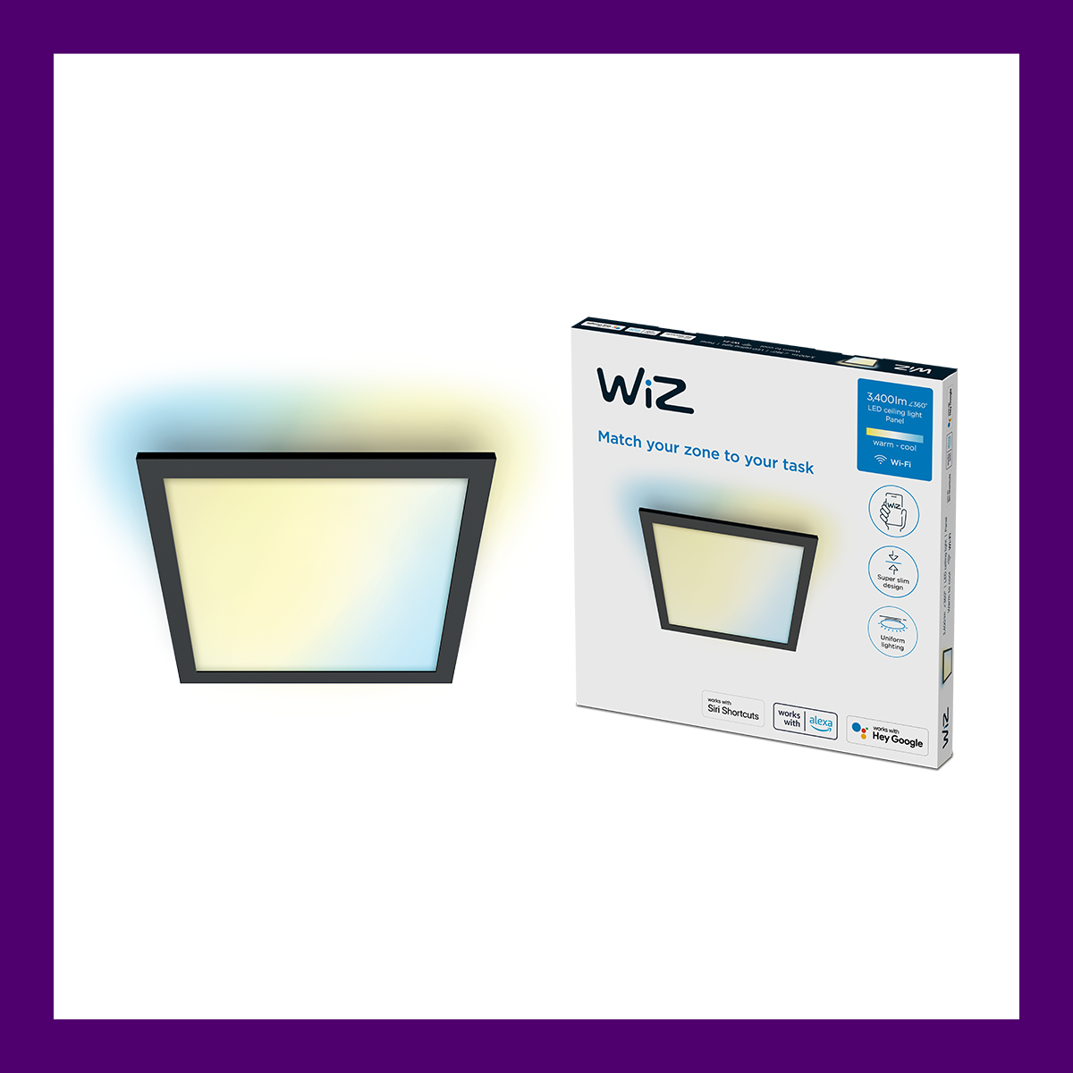 Wiz Siyah Akıllı Sıva Üstü RGB Kare Panel Tavan Armatürü 36W