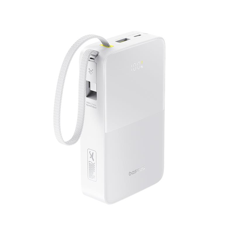 Baseus EnerFill Bipow2 Pro 20000mAh Dahili USB-C Kablolu, 22,5 W Hızlı Şarjlı, LED Ekranlı Powerbank, Beyaz