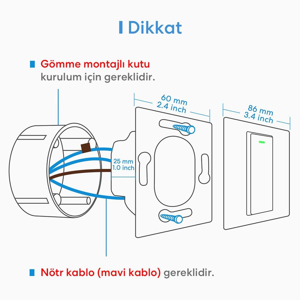Meross Akıllı Anahtar Tuşlu Çift Yön MSS550X