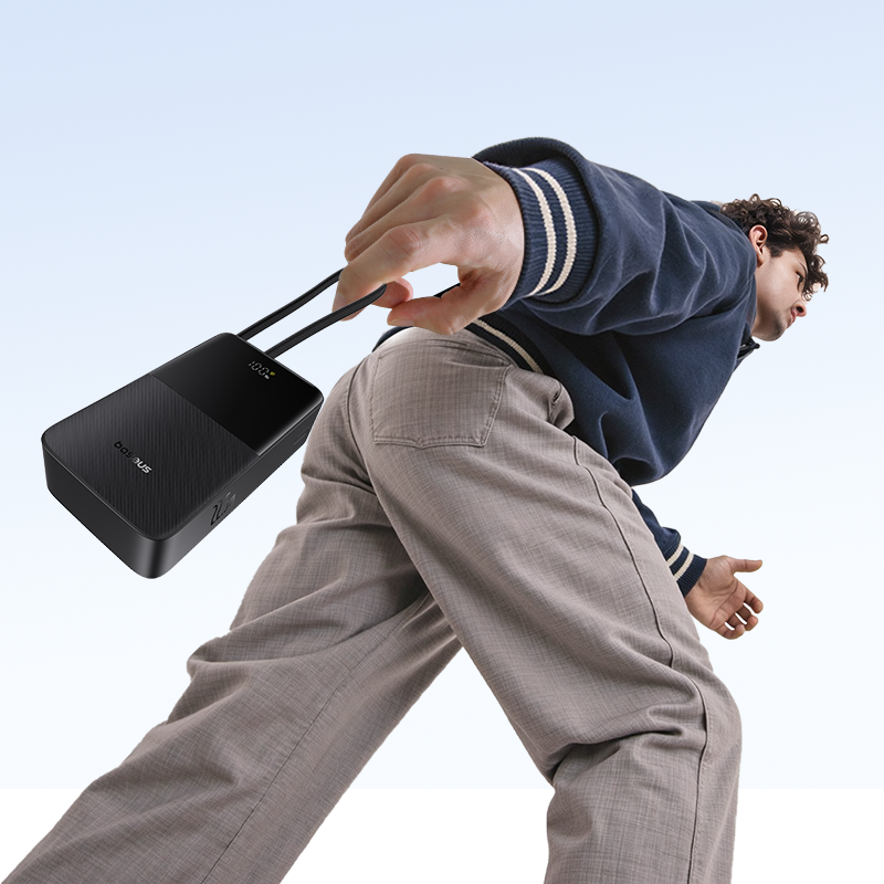 Baseus EnerFill Bipow2 Pro 20000mAh Dahili USB-C Kablolu, 22,5 W Hızlı Şarjlı, LED Ekranlı Powerbank, Siyah