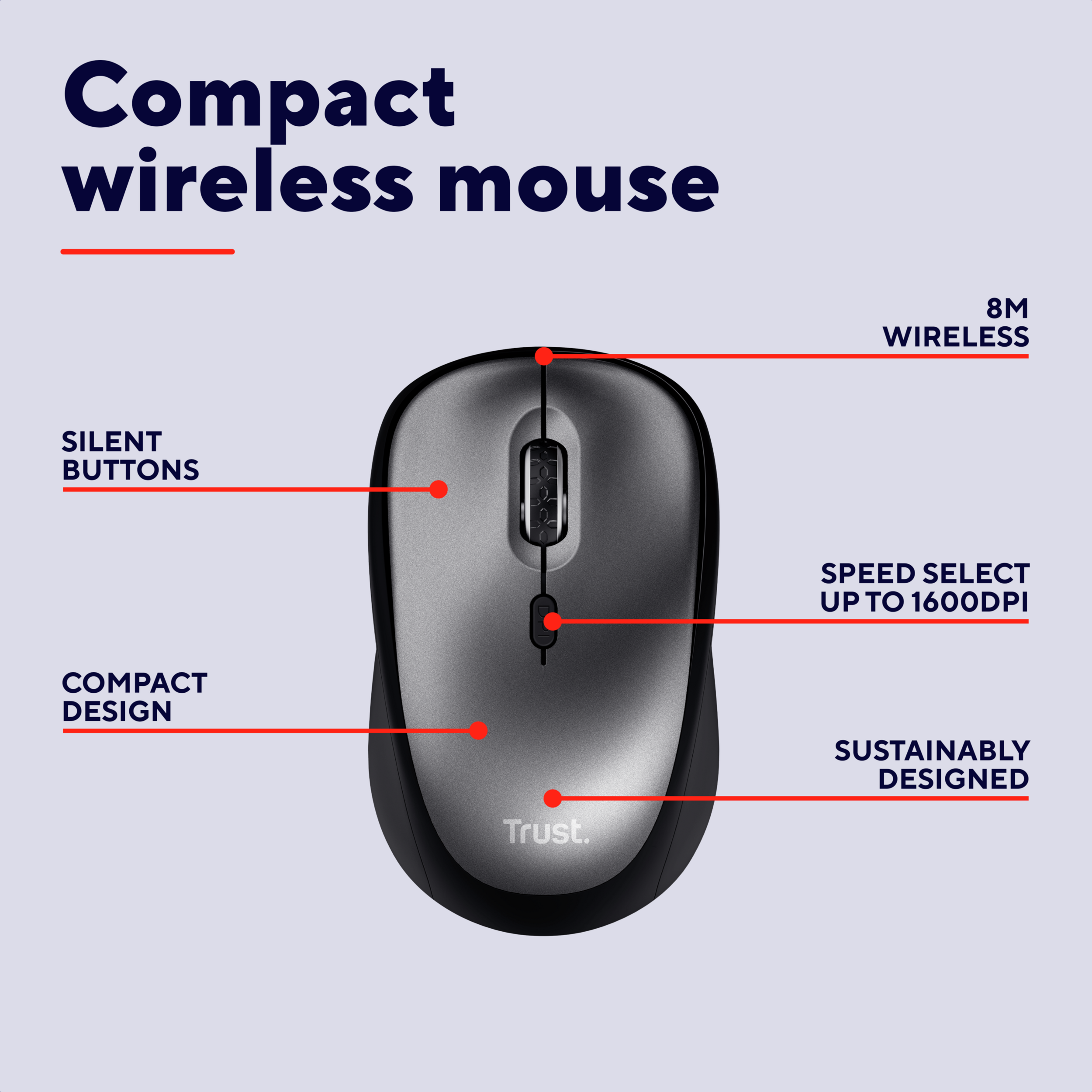 Trust 24549 Yvi+ Sessiz Kablosuz Mouse-Siyah