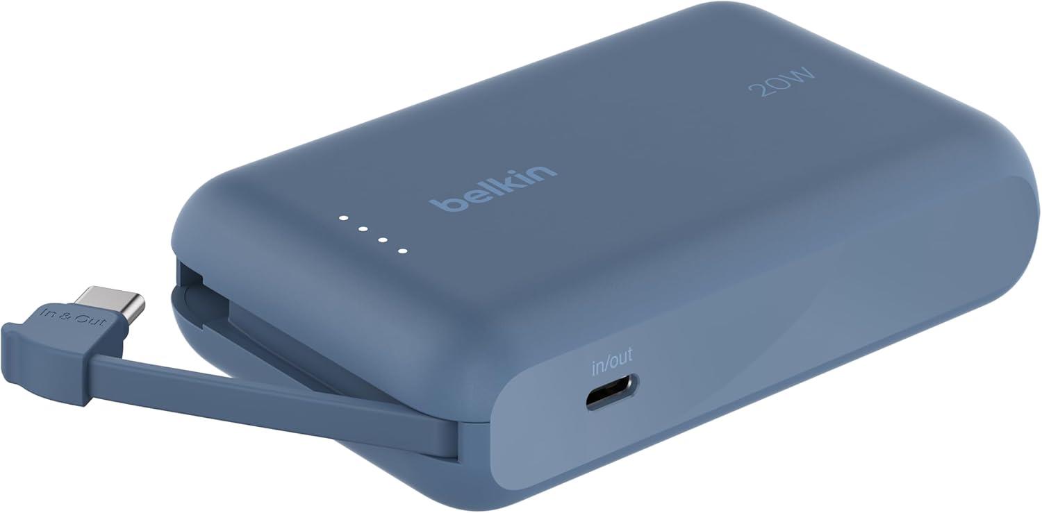 Belkin BoostCharge Powerbank, Entegre Type-C Kablolu 10K PD 20W, Mavi