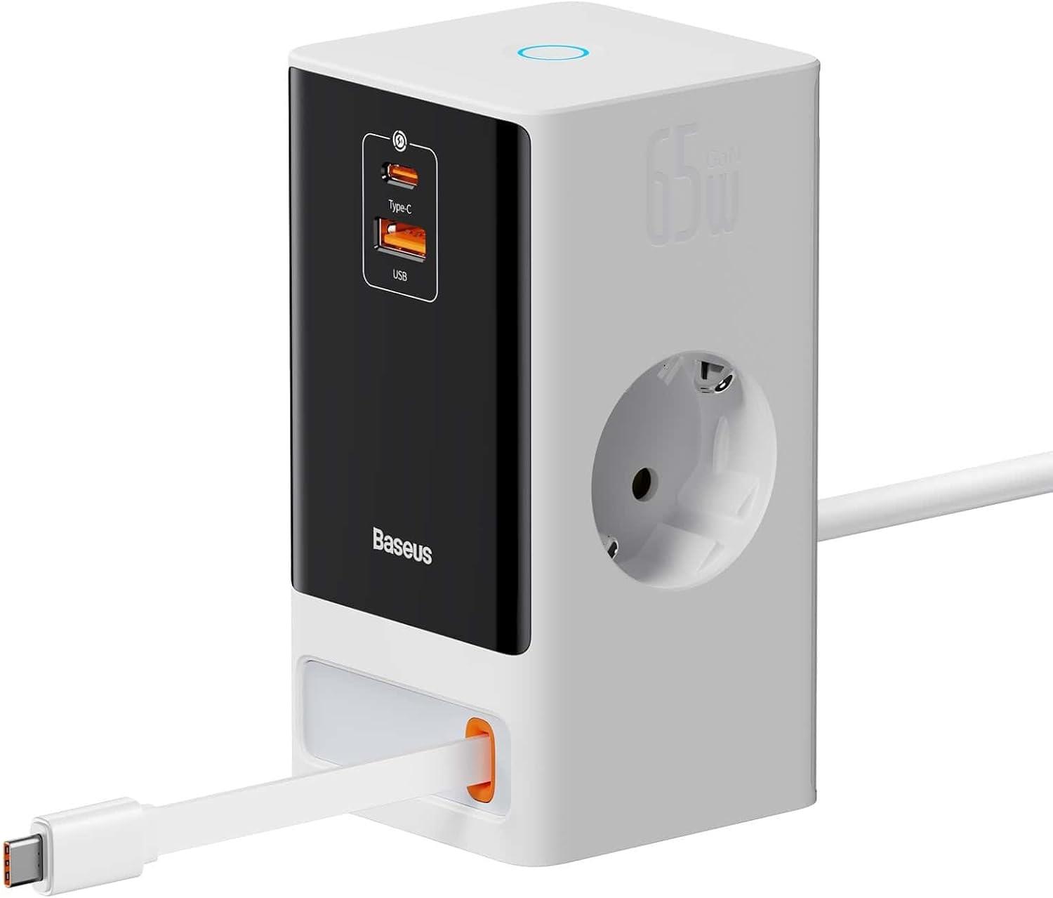 Baseus Power Combo Dijital PowerStrip 2AC+1U+1C+Retractable-C 65W Smart Versiyon Şarj Cihaz Seti