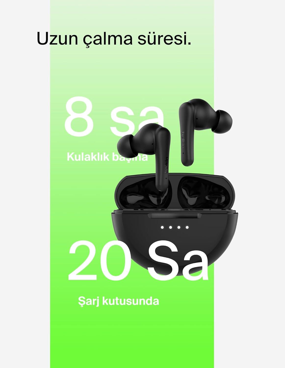 Belkin SoundForm Rhythm TWS Bluetooth Kulaklık, Siyah