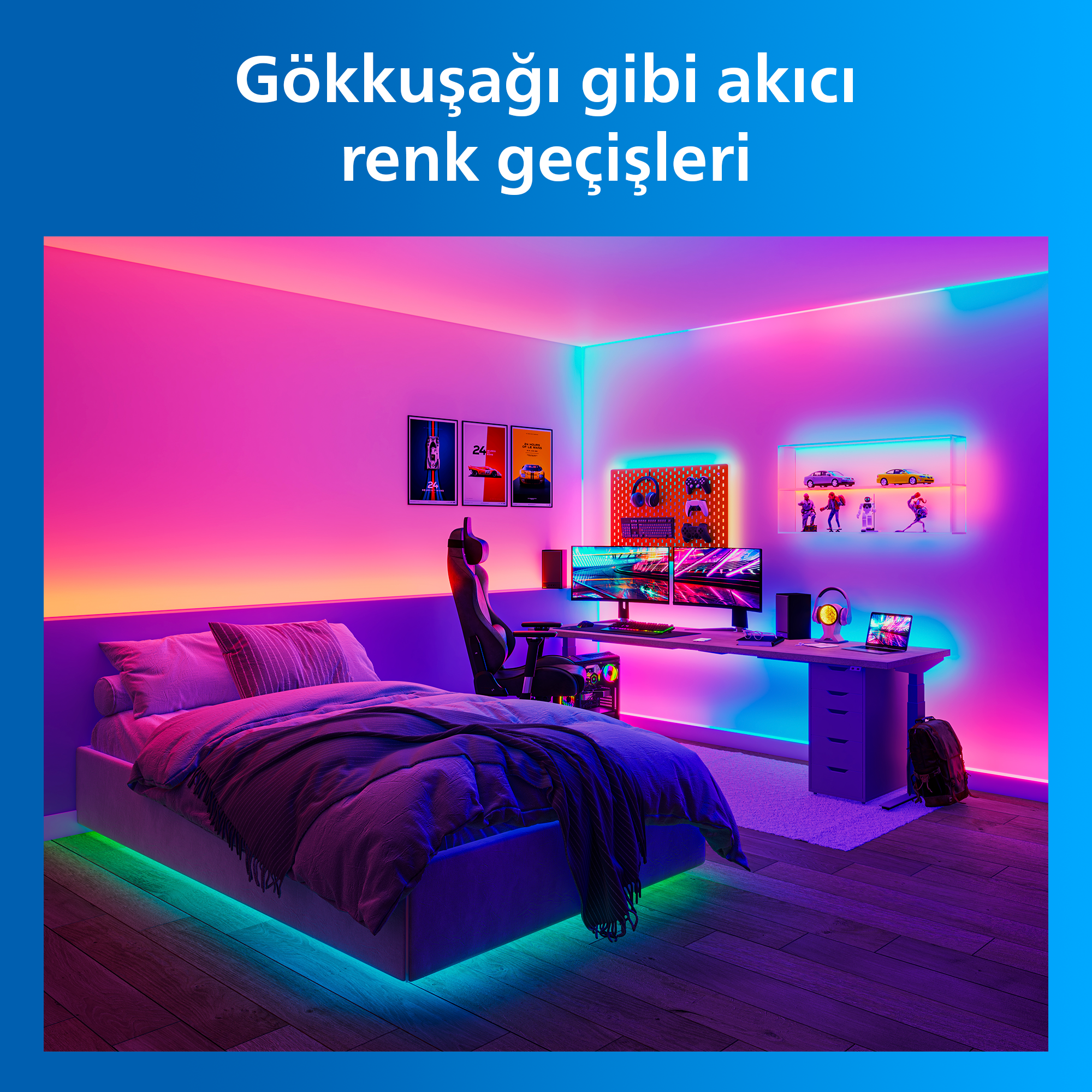 Philips Smart Lighting RGBICWW LED Şerit 3 m (Type-C) - Google Home, Alexa, HomeKit ve Matter uyumlu