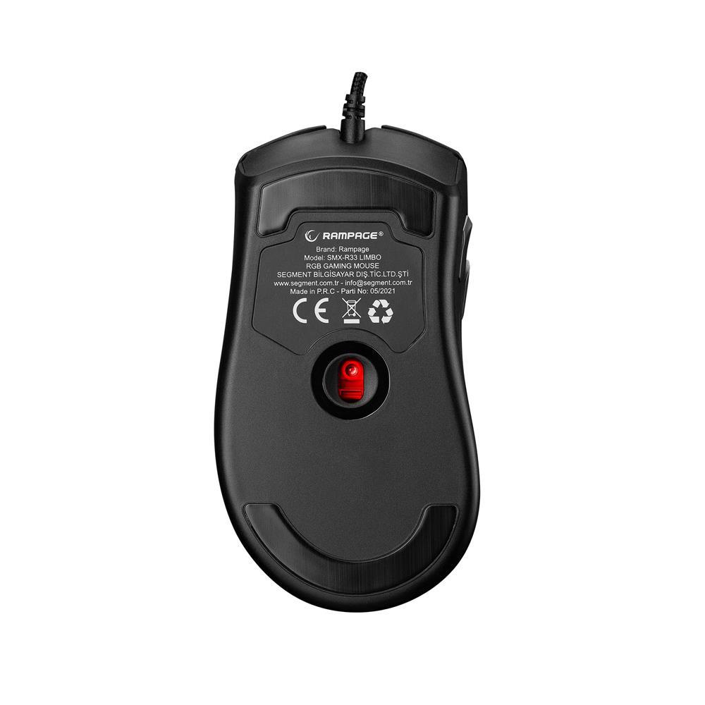 Rampage SMX-R33 LIMBO Makrolu Siyah 6400dpi RGB Ledli Gaming Oyuncu Mouse