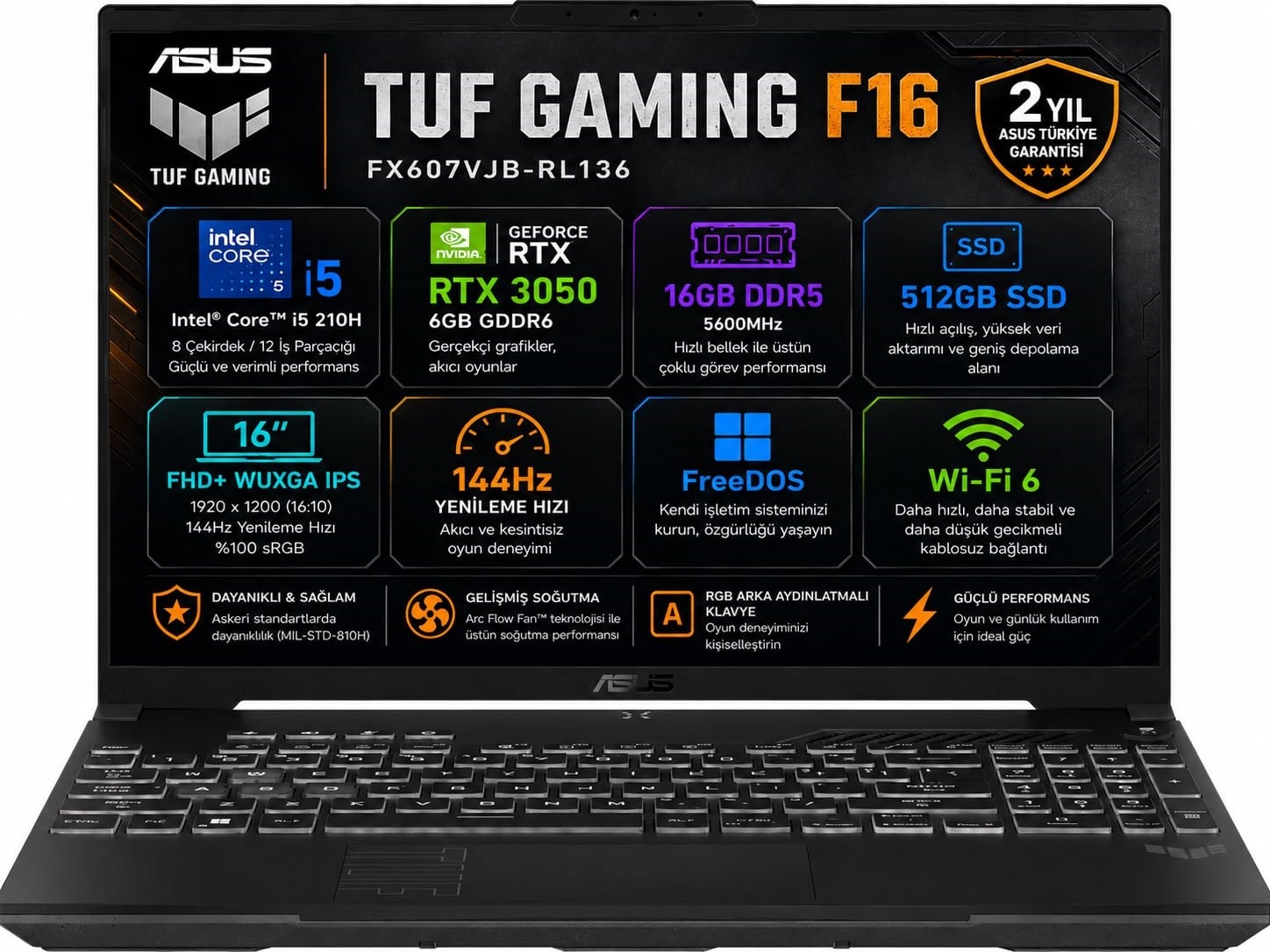 Asus Tuf Gaming F16 FX607VJB-RL136-GAMING Intel Core 5 210H 16GB 512GB SSD Rtx 3050 6gb 16