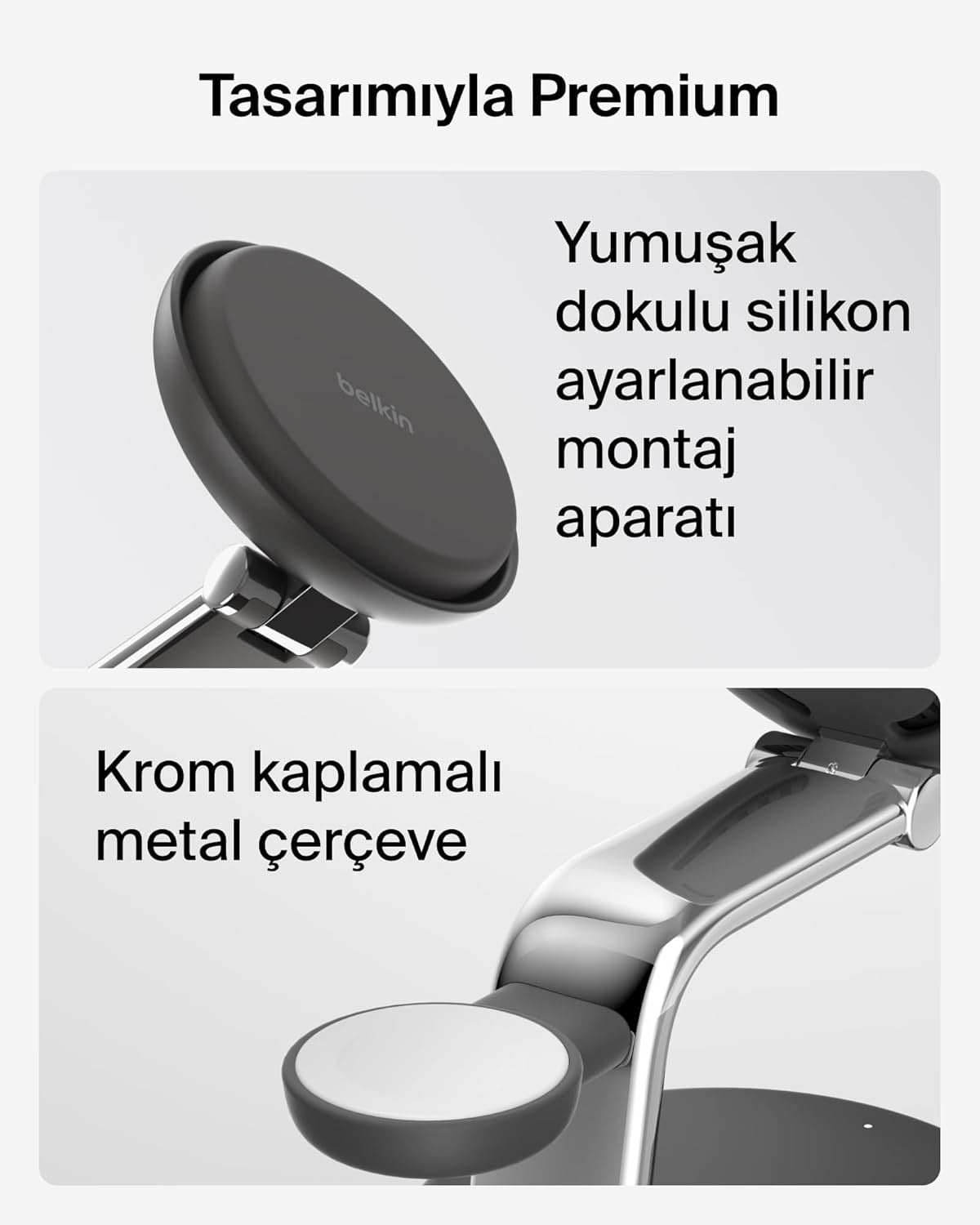 Belkin UltraCharge Pro MagSafe Uyumlu 3'ü 1 Arada Qi2 25W Kablosuz Şarj Cihazı, iPhone 17, Apple Watch, AirPods, Seyahat ve Masaüstü Standı, 45W Adaptör, Siyah