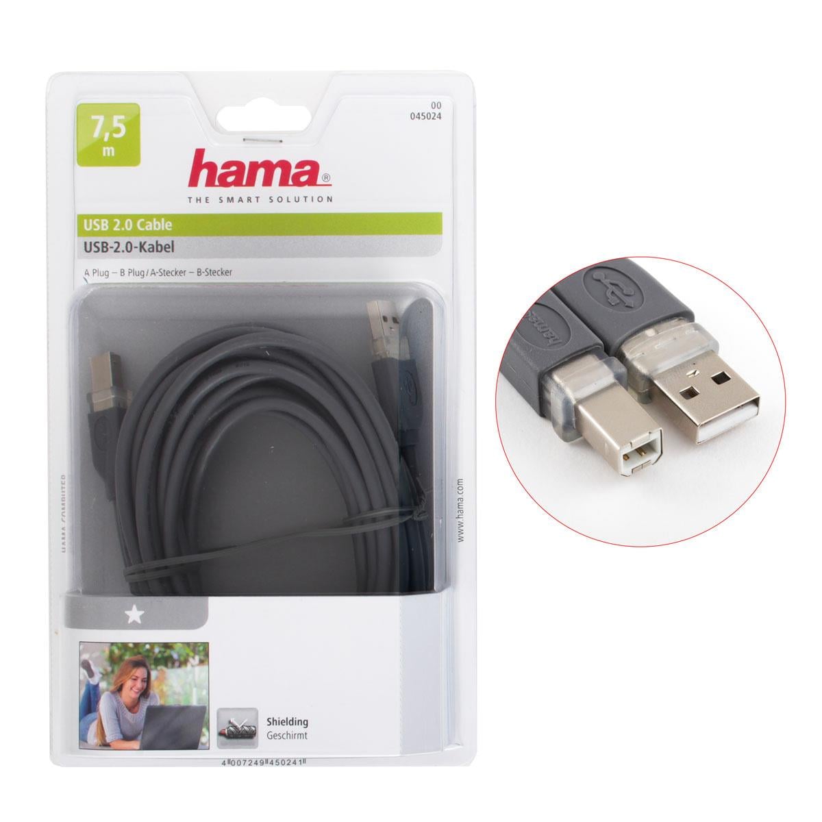 Hama USB 2.0 Kablo A Fiş - B Fiş Gri 7.5m