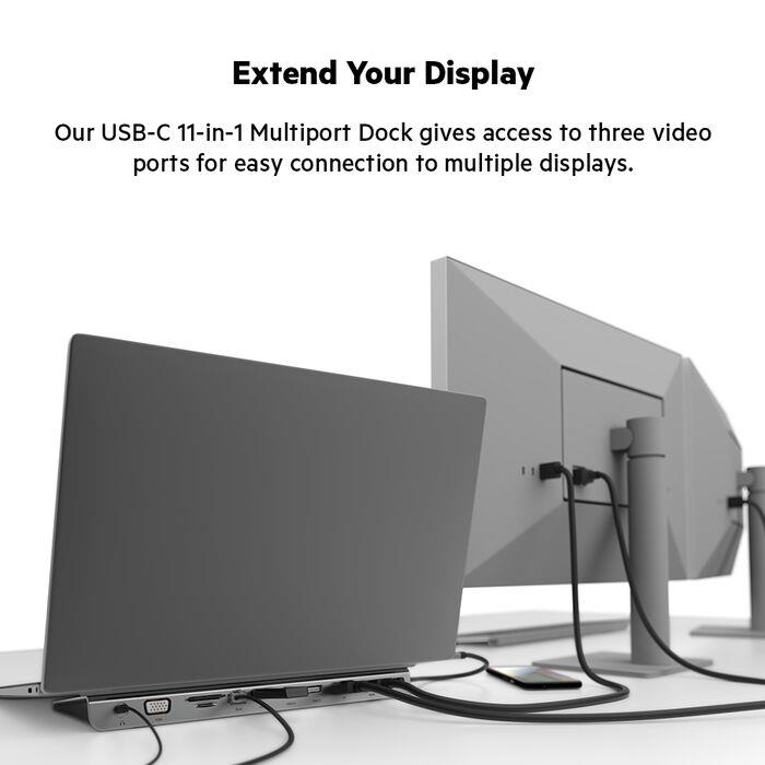 Belkin USB-C Hub, 11'i 1 arada Çoklu Bağlantı Noktalı Adaptör Yuvası, 4K HDMI, DisplayPort, VGA, USB-C ve 100W, Bağlı Cihazdan Şarj Etmek İçin, 3x USB A, Gigabit Ethernet, SD, MicroSD, 3,5 mm Jak