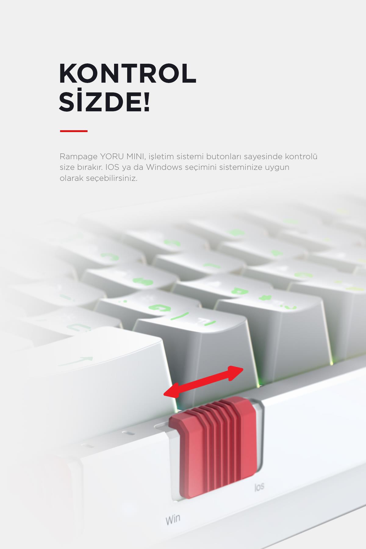 Rampage YORU Mini Gri/Beyaz Type-C Bağlantılı OUTEMU Red Swich Q Mekanik Gaming Oyuncu Klavye RGB