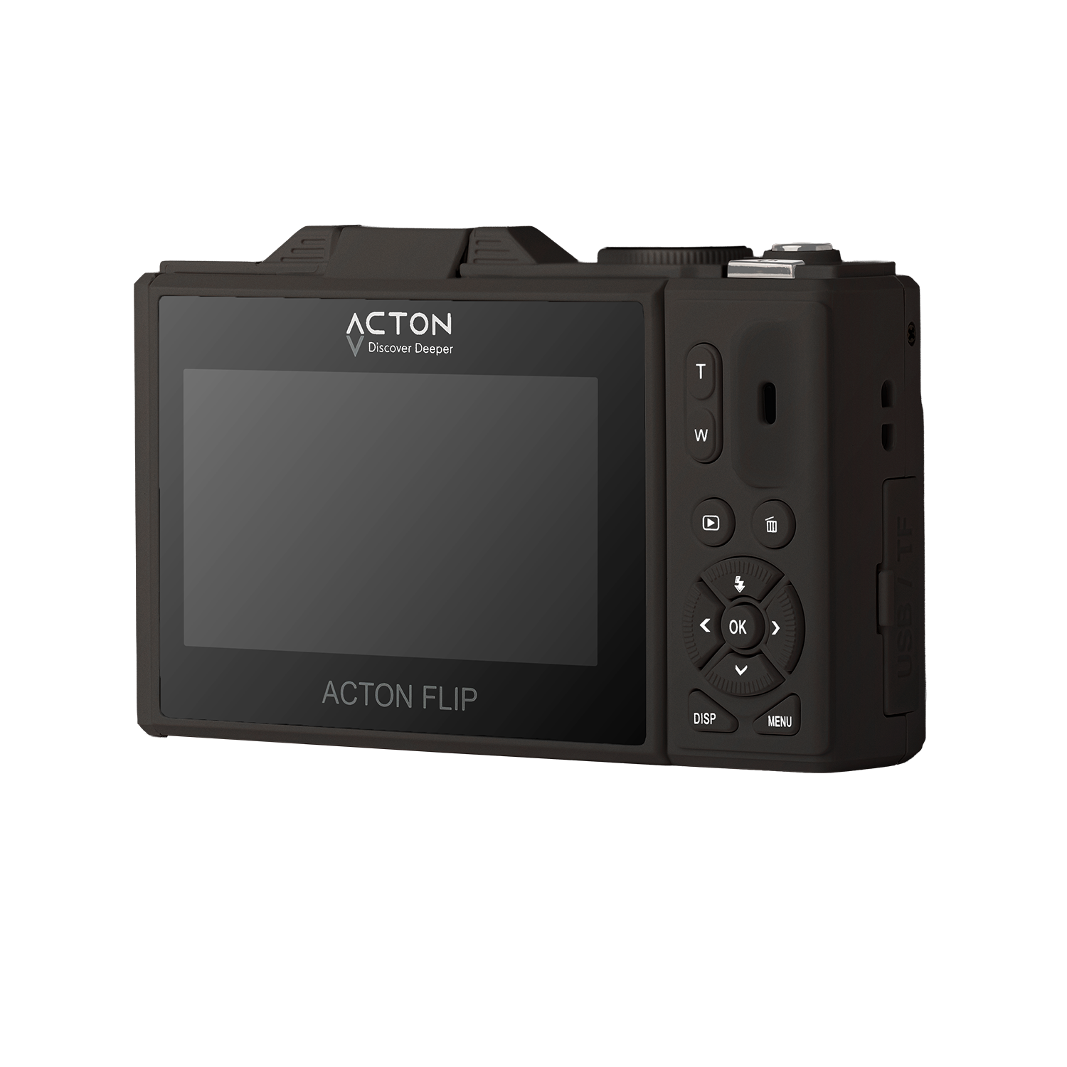 Acton Flip Kamera 5K Dijital Fotoğraf Makinesi 8X Zoom 75MP Flaşlı Vlog Kamera - Siyah
