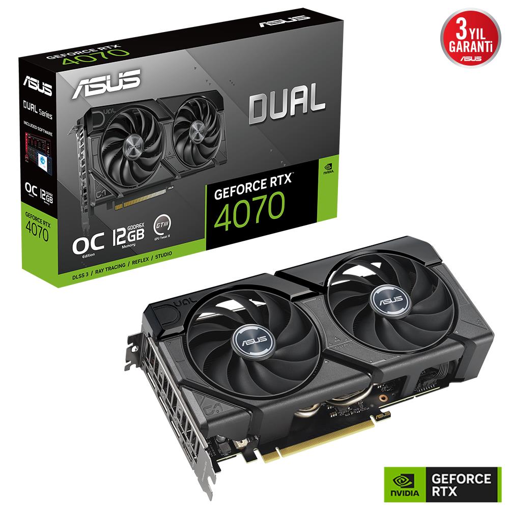 ASUS GEFORCE RTX 4070 DUAL-RTX4070-O12G-EVO 12GB GDDR6X 192bit OC HDMI 3xDP DLSS3 EKRAN KARTI