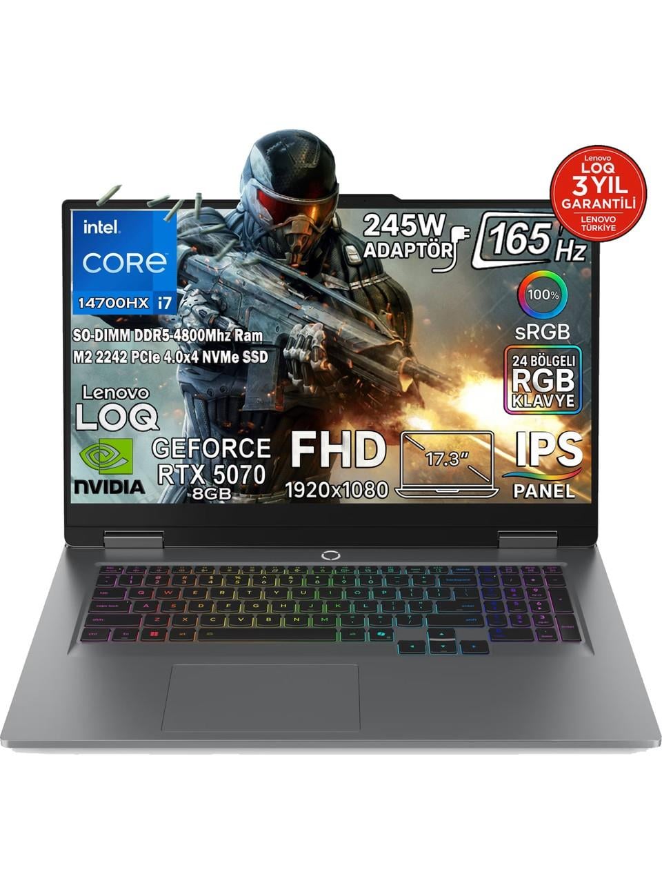 Lenovo Loq 17IRX10 Intel Core I7-14700HX 24GB 1tb SSD Rtx 5070 8gb 17,3