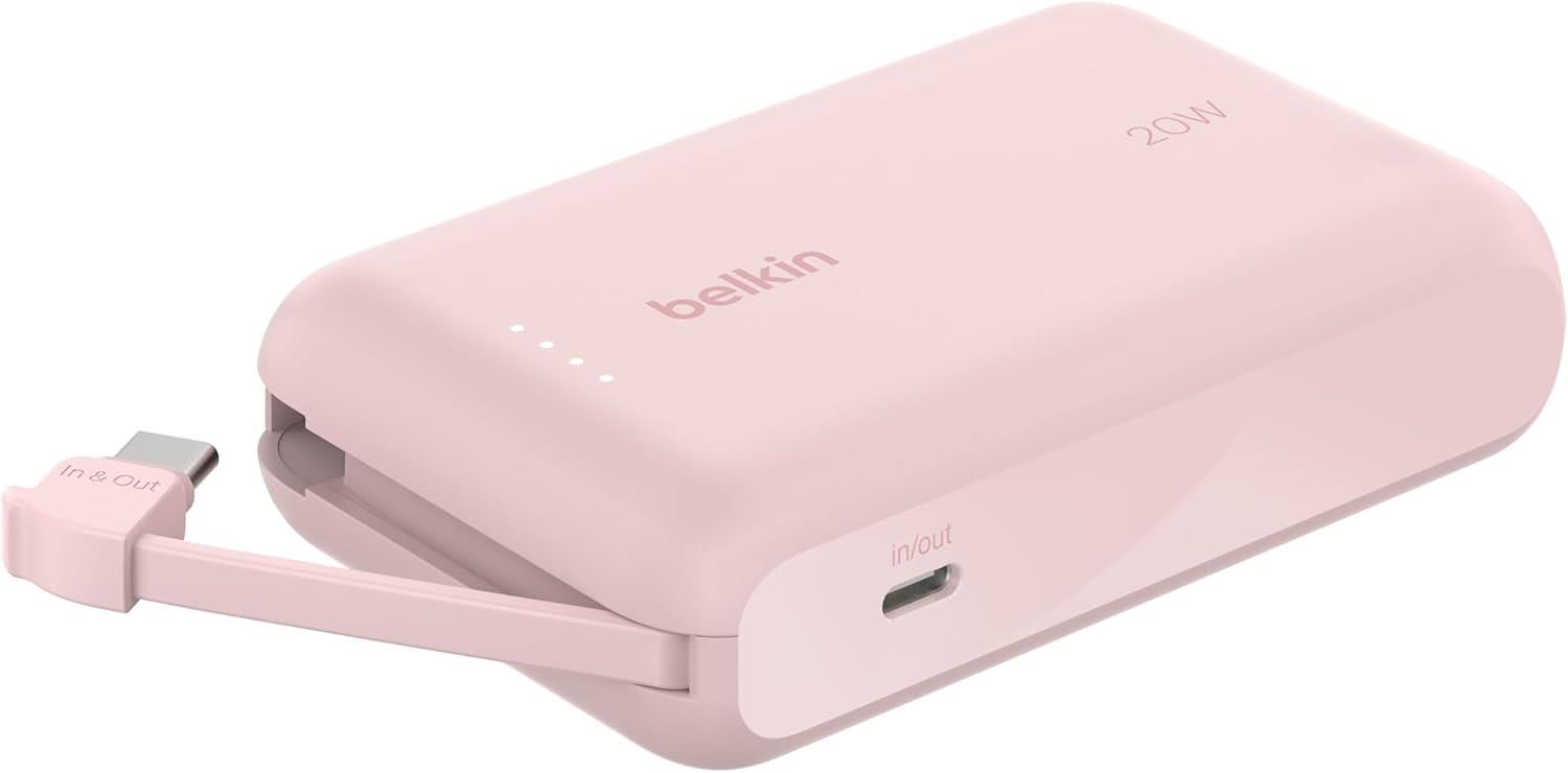 Belkin BoostCharge Powerbank, Entegre Type-C Kablolu 10K PD 20W, Pembe