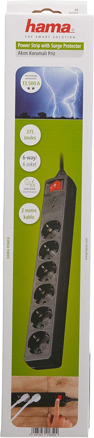 HAMA 6lı Akım Korumalı Priz 2m HM.137311 Siyah