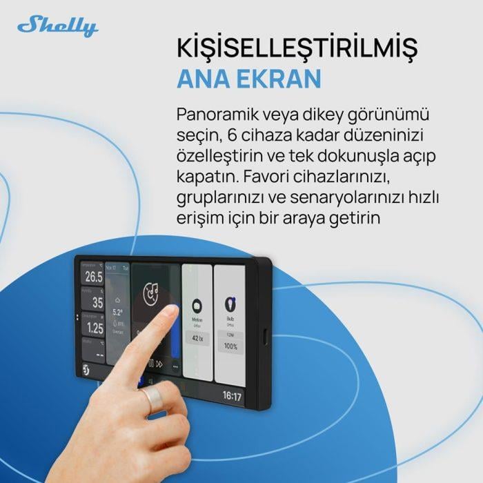 Shelly Wall Display X2 (Siyah) + BLU H&T (Siyah) Merkezi Kontrol Panel Seti