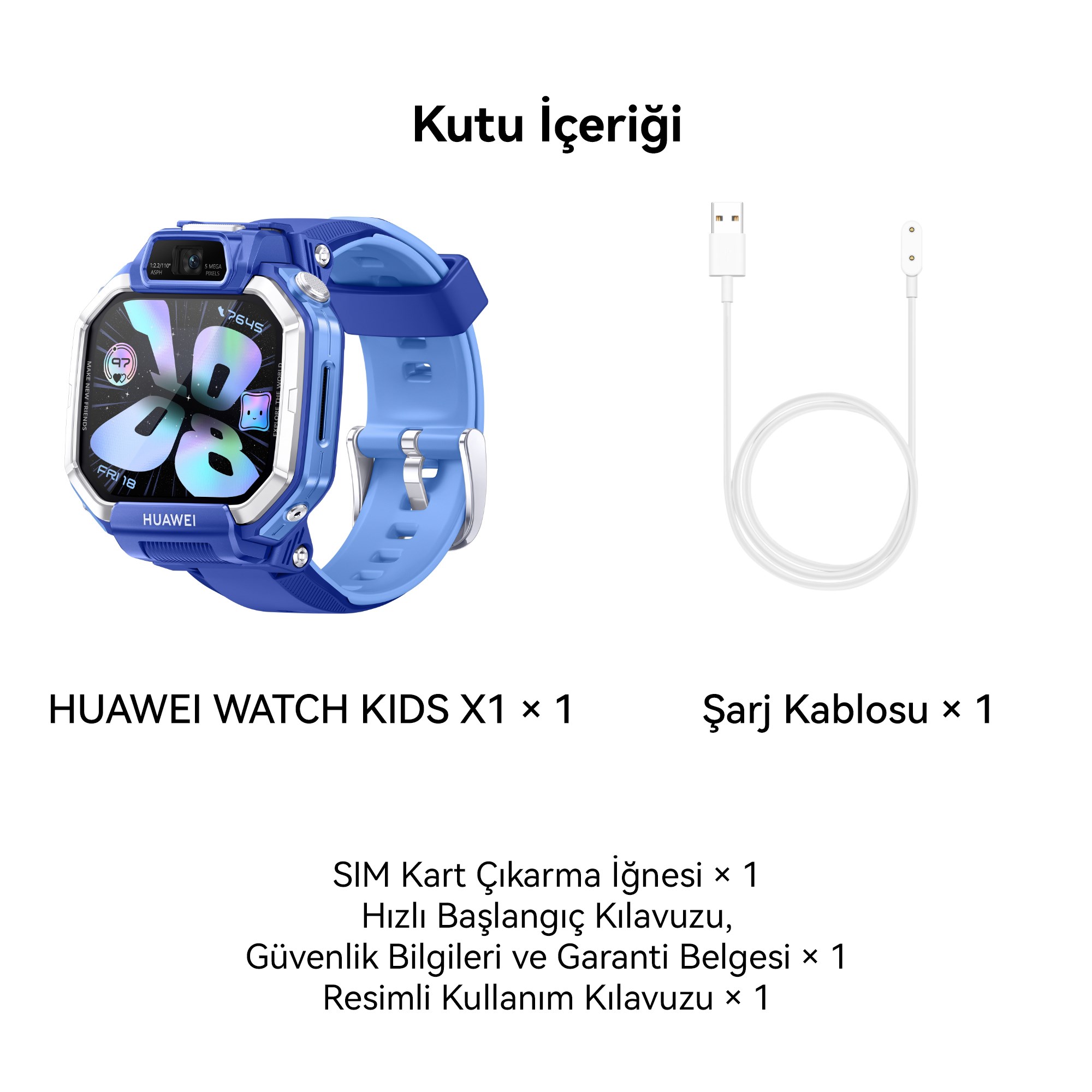 Huawei Watch Kids X1 Akıllı Çocuk Saati - Mavi , 360° Dönen Çift Kamera, HD Görüşme, Hassas Konum Takibi, 3 Yıl Garantili