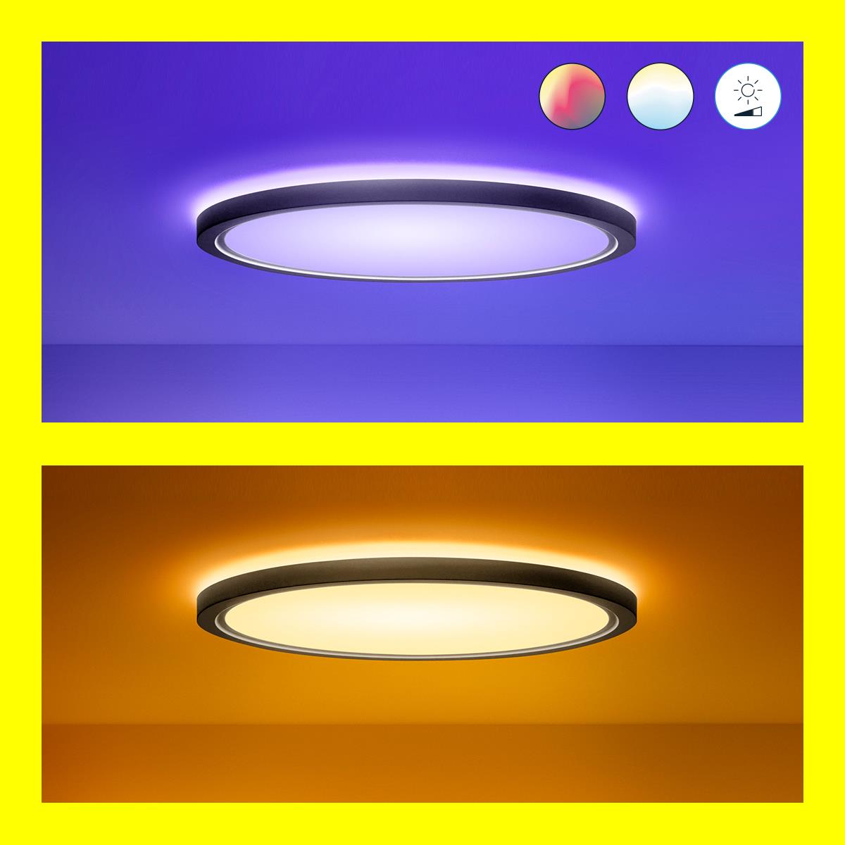 Wiz SuperSlim 22W Siyah Sıva Üstü RGB Akıllı LED Yuvarlak Panel Tavan Armatürü 42 cm çapında 2600 Lumen