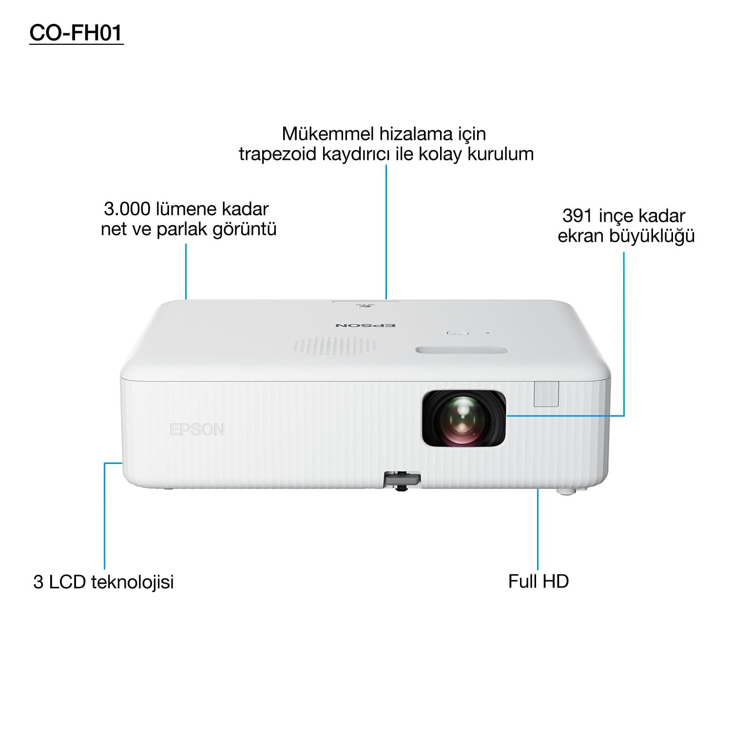 Epson CO-FH01 3000 Lümen Full HD Projeksiyon Cihazı