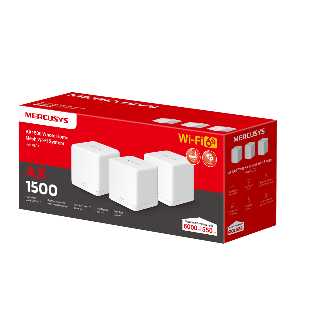 Mercusys Halo H60X(3-Pack), AX1500 Tüm Ev Mesh WiFi 6 Sistemi