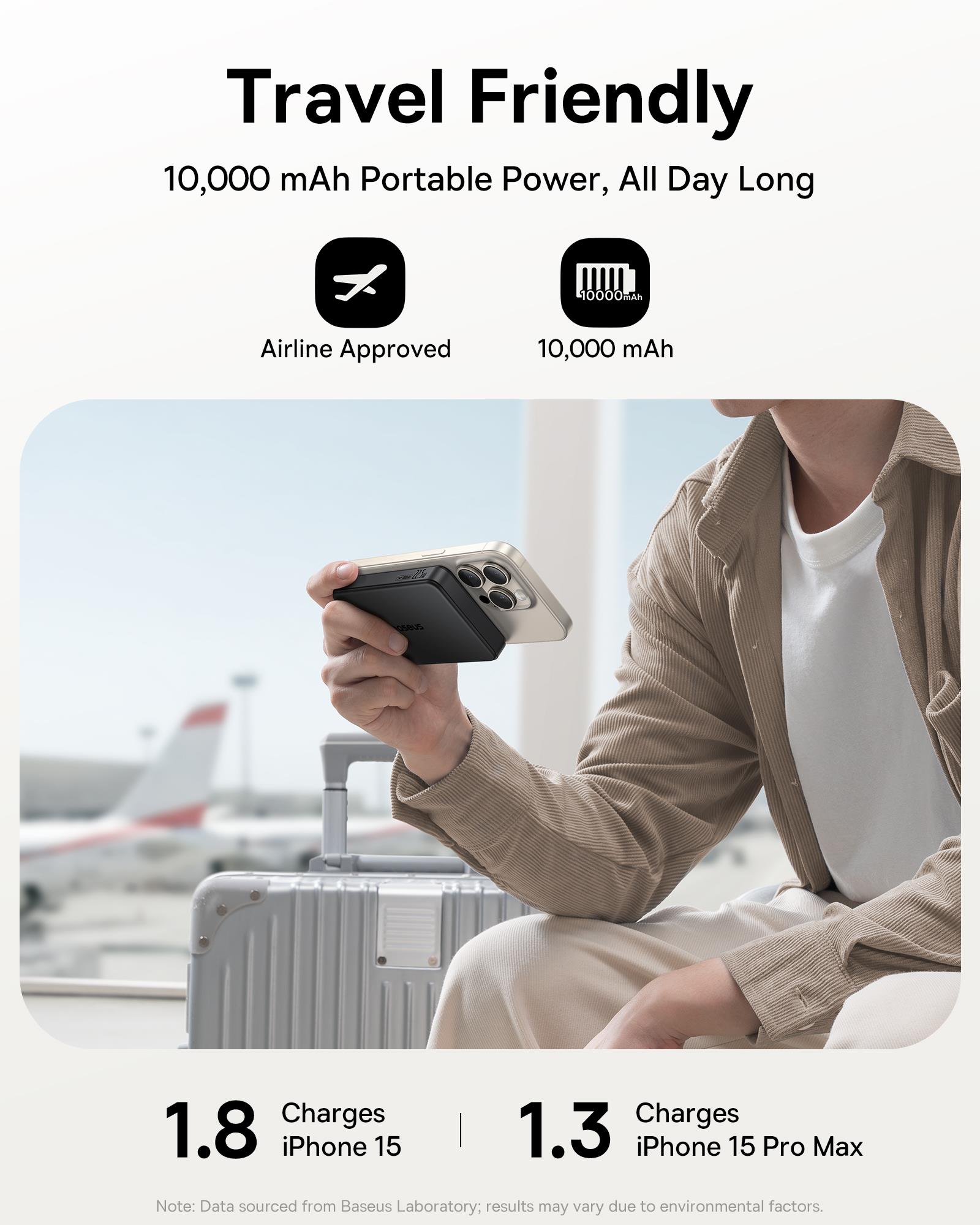Baseus Airpow II Qi2 10000mAh MagSafe Powerbank 15W Kablosuz + 22,5W USB-A + 20W PD USB-C, Siyah