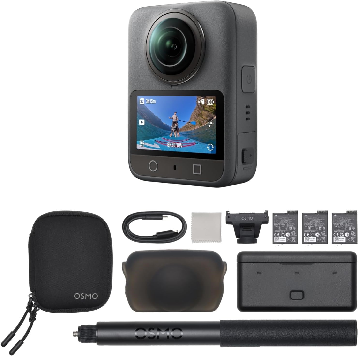 DJI Osmo 360 Adventure Combo - 1 İnç Sensörlü 360 Derece Kamera, Yerel 8K-360° Video, 120MP Panoramik Fotoğraflar, 100 Dakika 8K Kayıt, Seyahat ve Spor için Aksiyon ve Vlog Kamerası