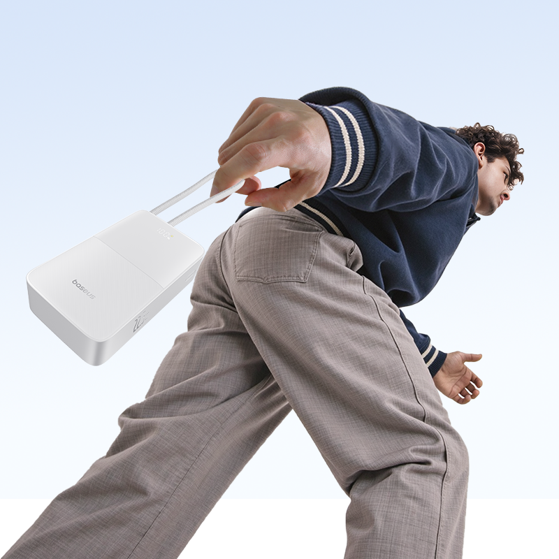 Baseus EnerFill Bipow2 Pro 20000mAh Dahili USB-C Kablolu, 22,5 W Hızlı Şarjlı, LED Ekranlı Powerbank, Beyaz