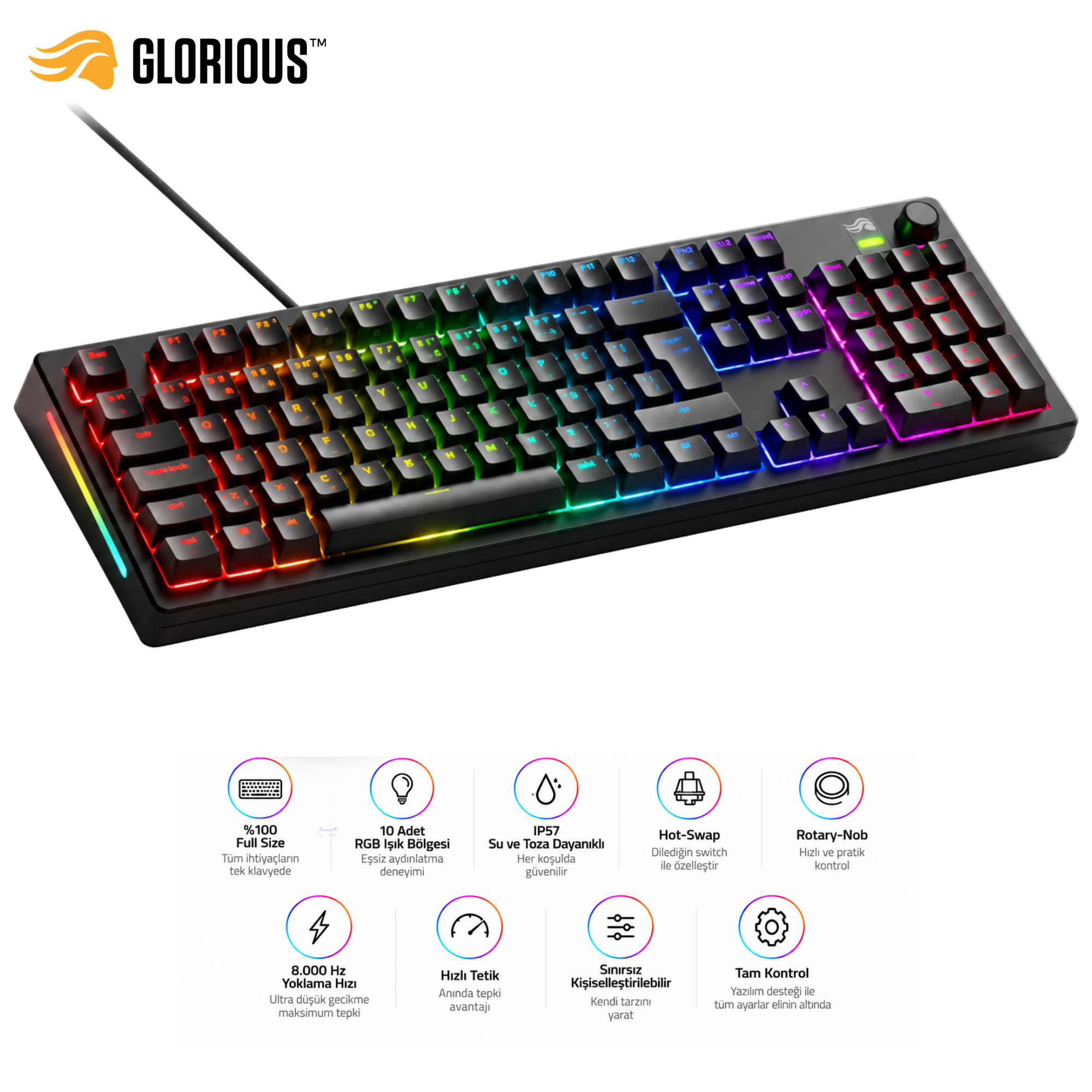 Glorious GMMK 3 %100 Mekanik Kablolu Oyuncu Klavyesi TR (GLO-G3-100PBFOXTR)