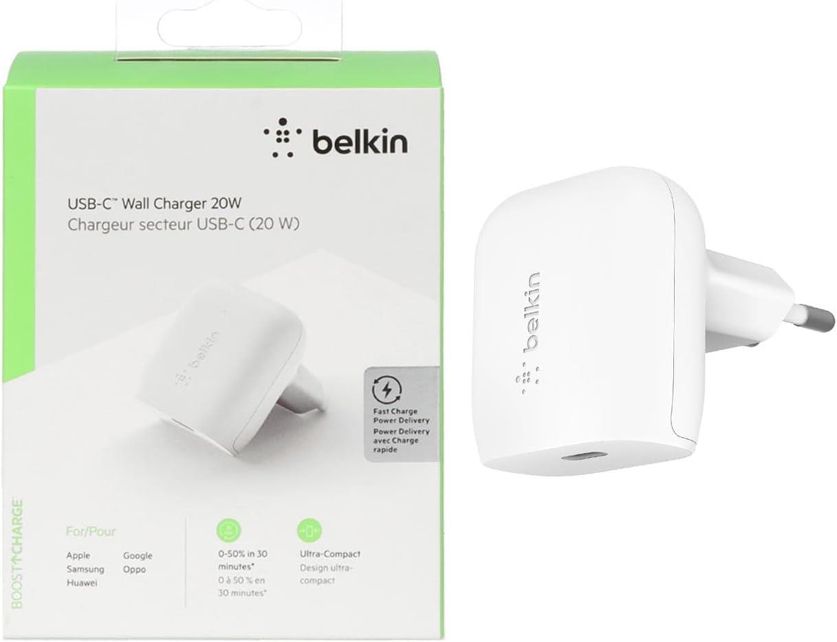 Belkin BoostCharge Pro 20 W USB-C Duvar Şarj Aygıtı ve USB-C - Lightning Kablosu (1,2 m)