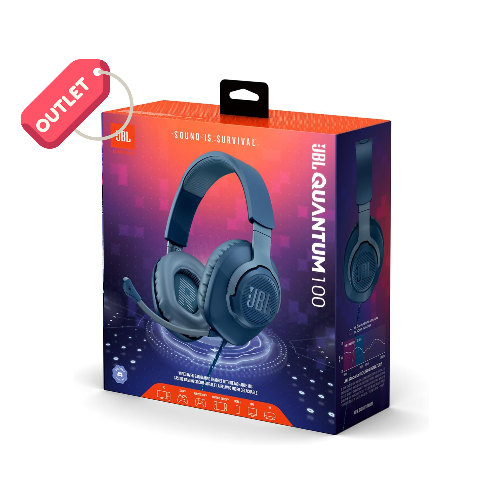 OUTLET JBL Quantum 100 Gaming Kulaklık Kablolu - Mavi
