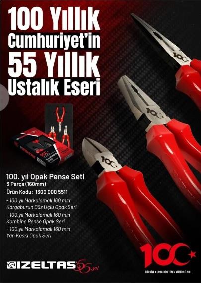 İzeltaş 13000005511 100.Yıl 160 mm Opak Pense Seti 3 Parça