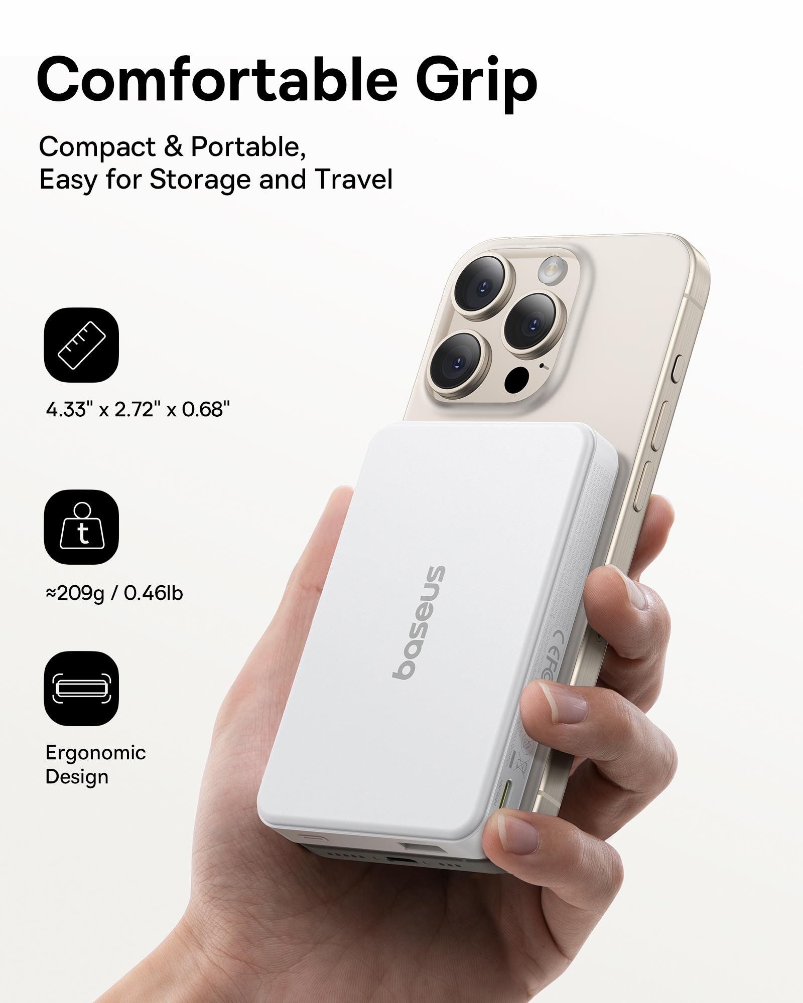 Baseus Airpow II Qi2 10000mAh MagSafe Powerbank 15W Kablosuz + 22,5W USB-A + 20W PD USB-C, Beyaz