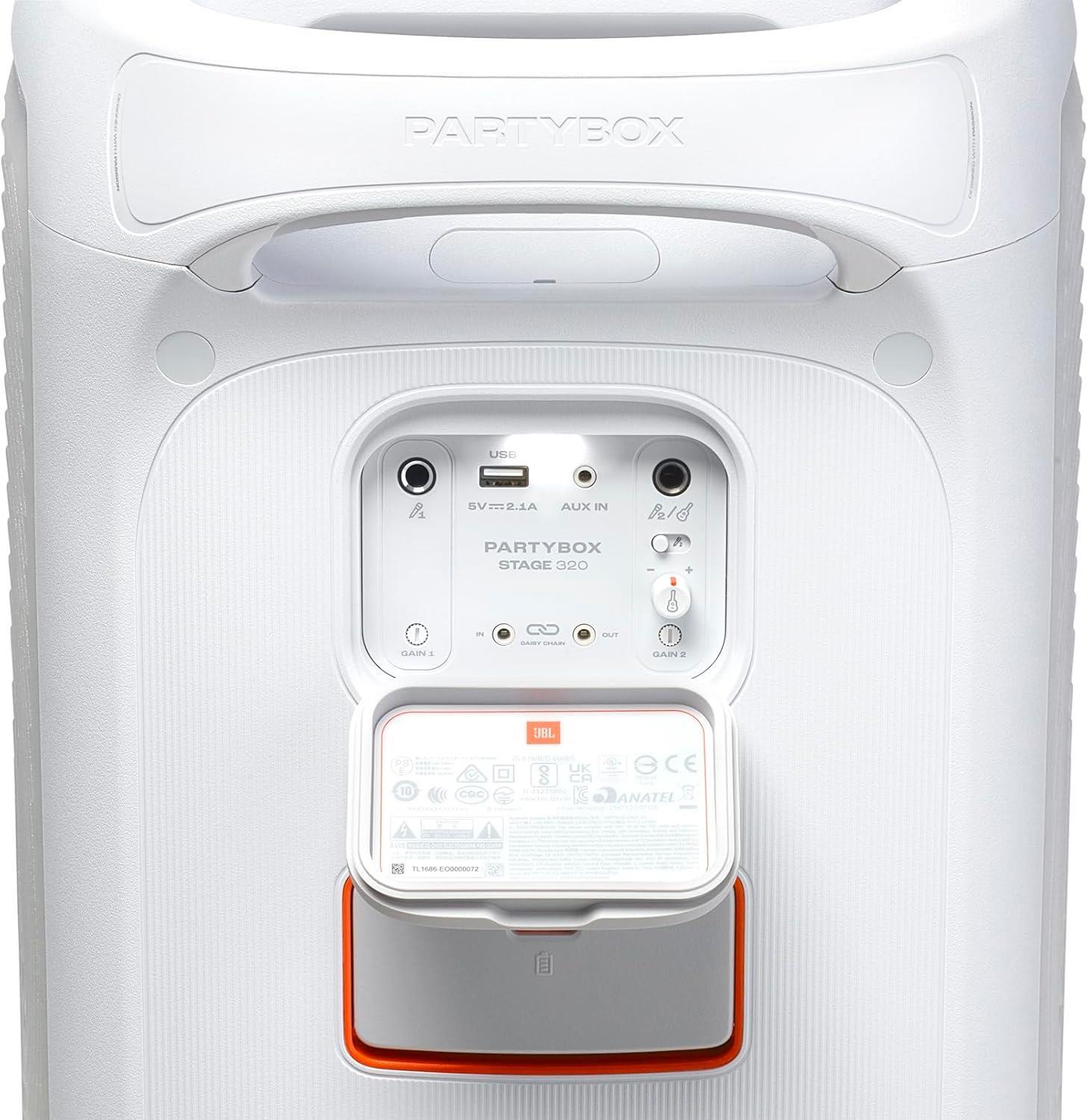 JBL Partybox Stage320 Beyaz Bluetooth Hoparlör ve 2'li Partybox Mikrofon