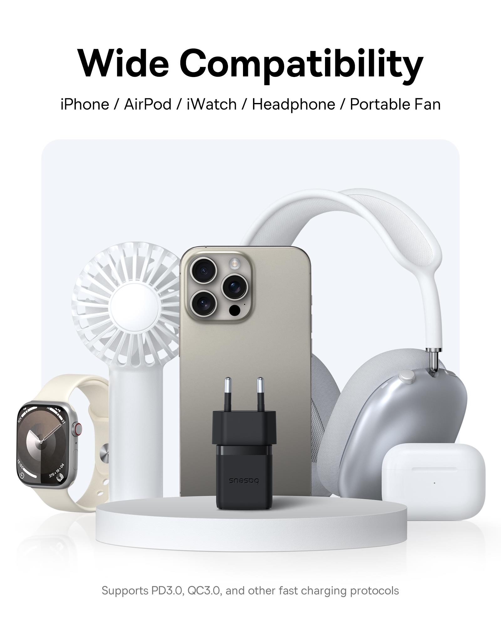 Baseus Palm USB C+U Ultra Mini Hızlı Şarj Aleti 30W, Siyah