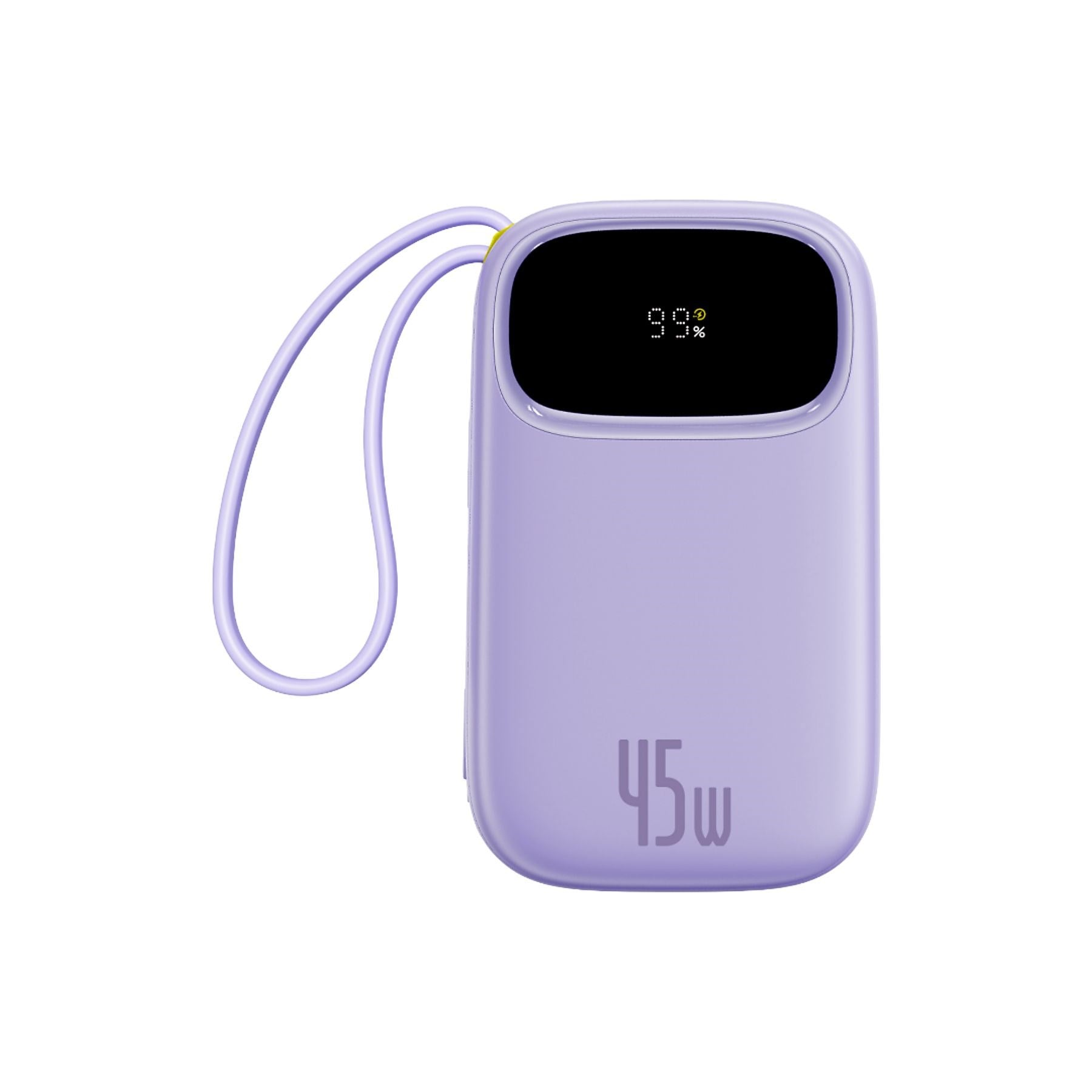 Baseus EnerFill FC31 Dijital Ekranlı Hızlı Şarj Powerbank Dahili Çift USB-C Kablo 10000mAh 45W - Mor
