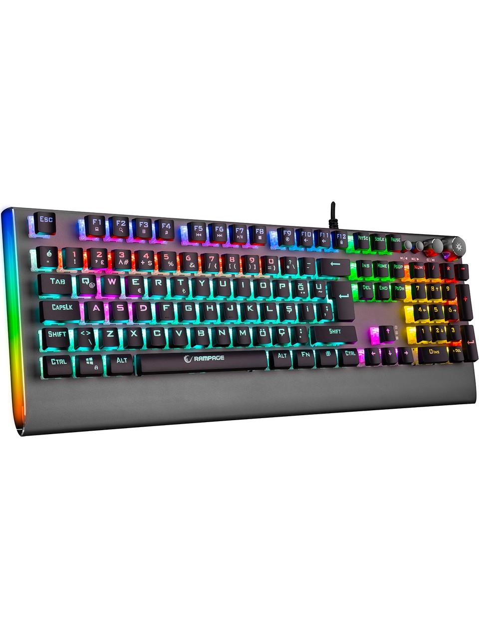 Rampage KB-R210 FAVORY Rainbow Aydınlatmalı Kristal Blue Switch Mekanik Gaming Oyuncu Klavyesi