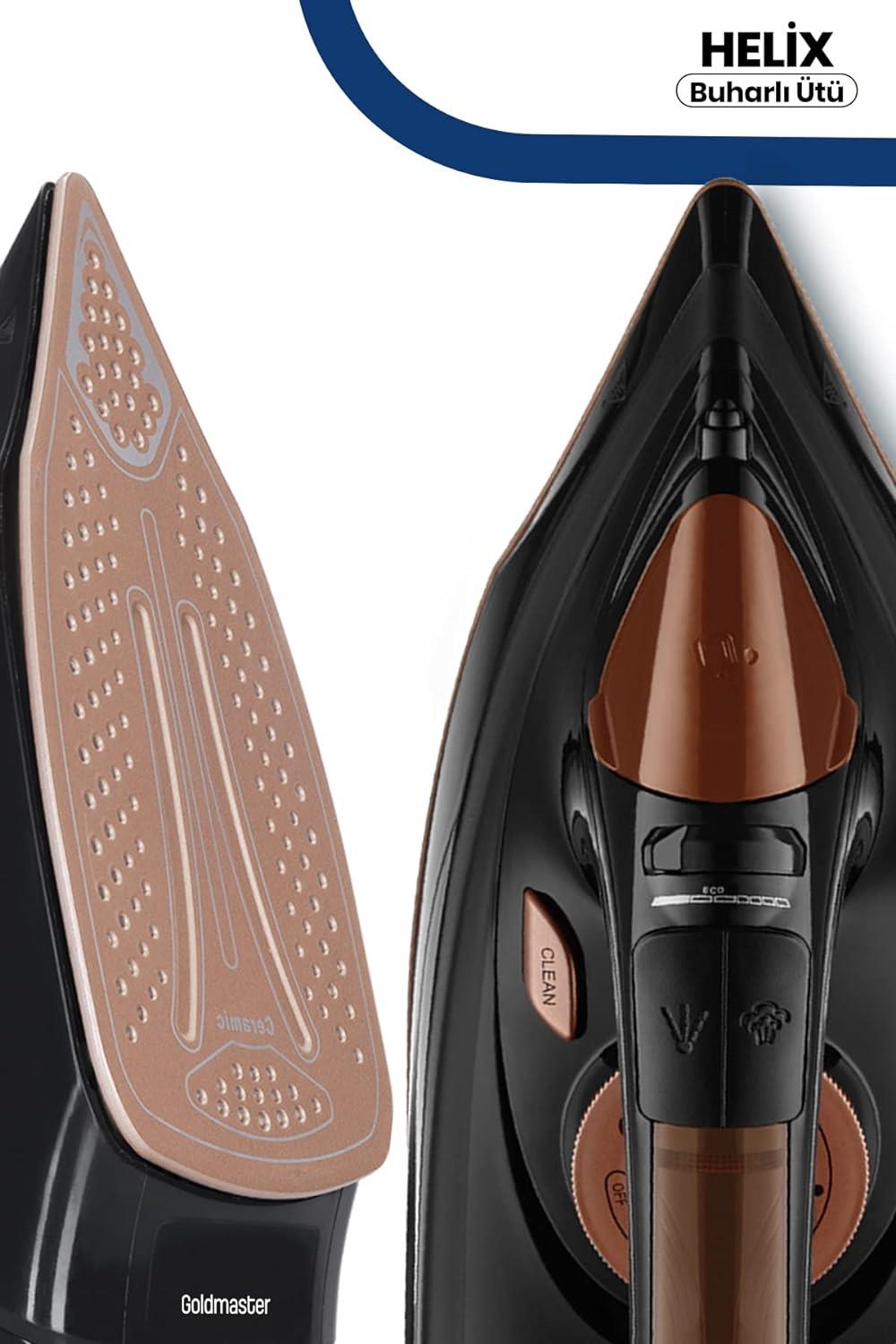 GoldMaster Helix 2200 Watt Seramik Tabanlı 150 Gr Etkili Şok Buharlı Ütü