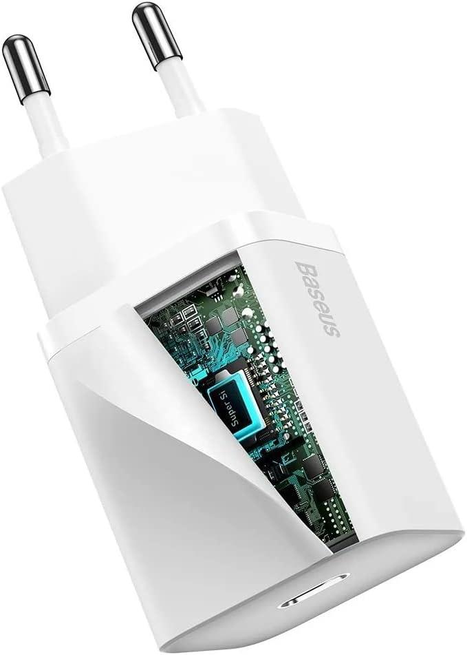 Baseus Super Si PD 20W USB-C & USB-C Kablo ve Hızlı Şarj Cihazı Seti - Beyaz